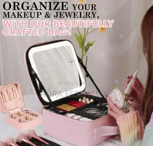 Travel Make Up Organiser Bag With Led Light Vanity Mirror