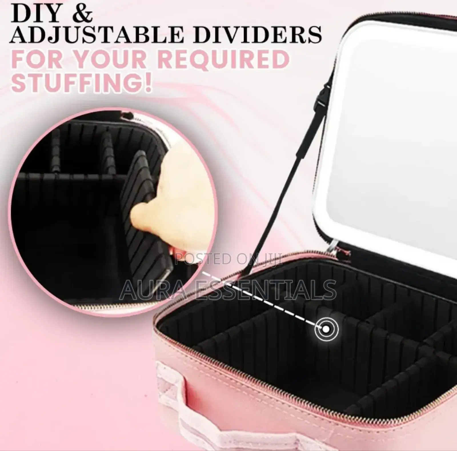 Travel Make Up Organiser Bag With Led Light Vanity Mirror