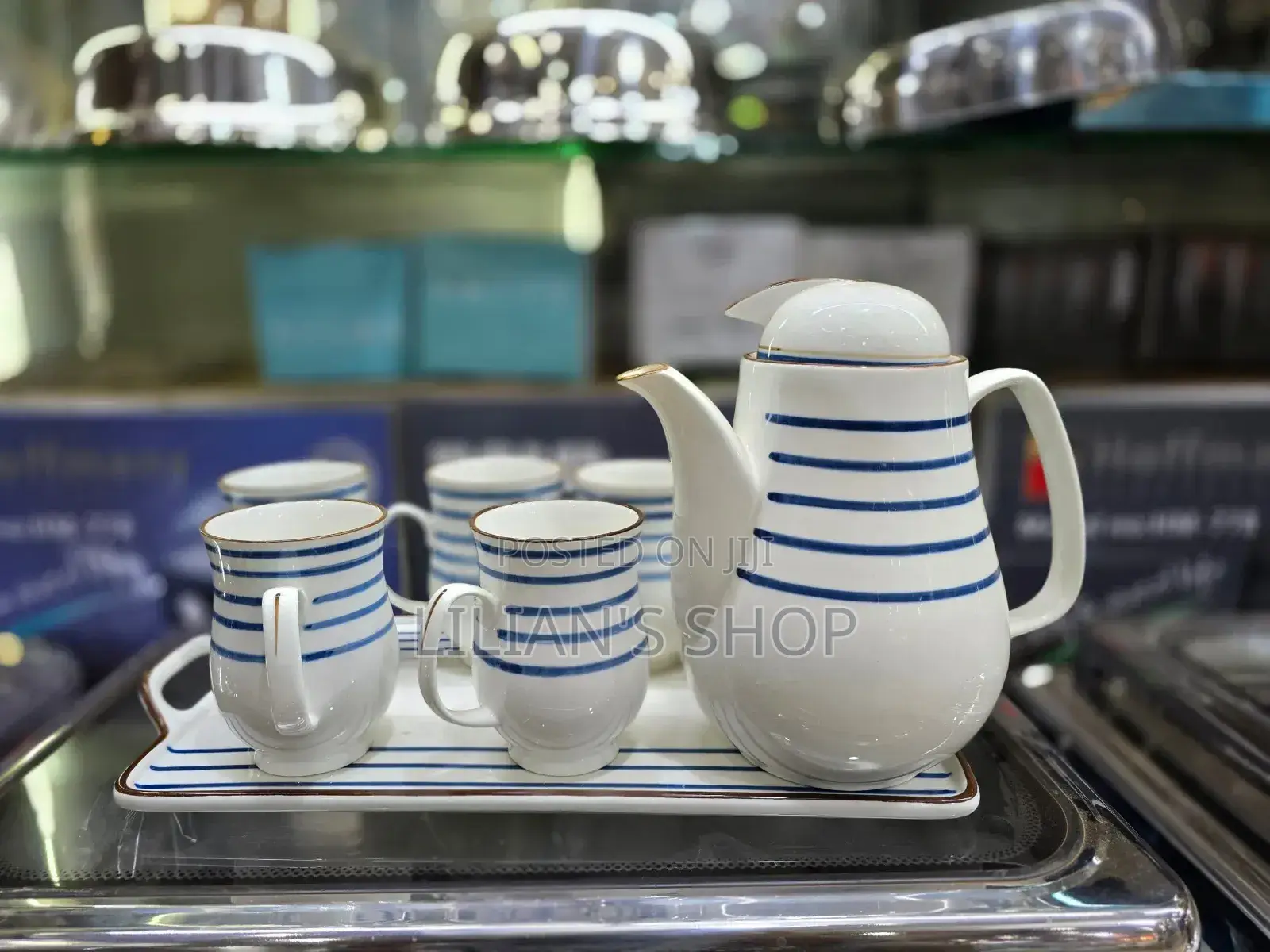 8pcs Blue Stripe Coffee Tea