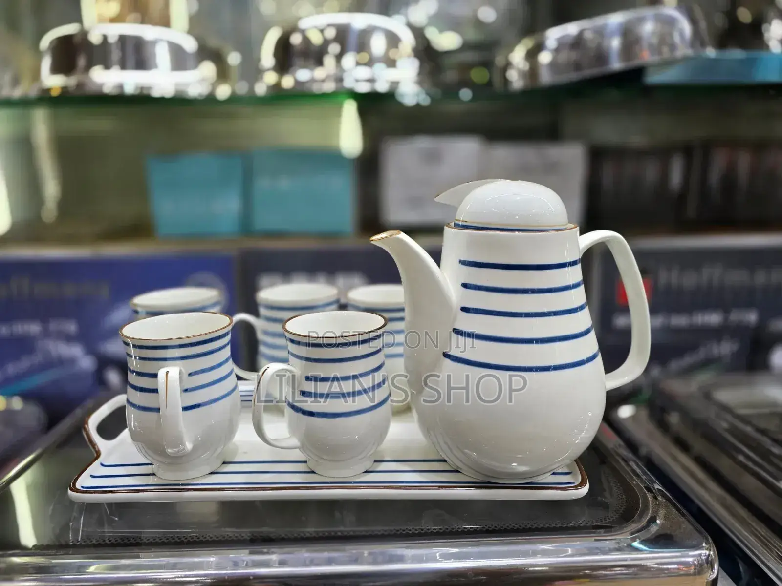 8pcs Blue Stripe Coffee Tea