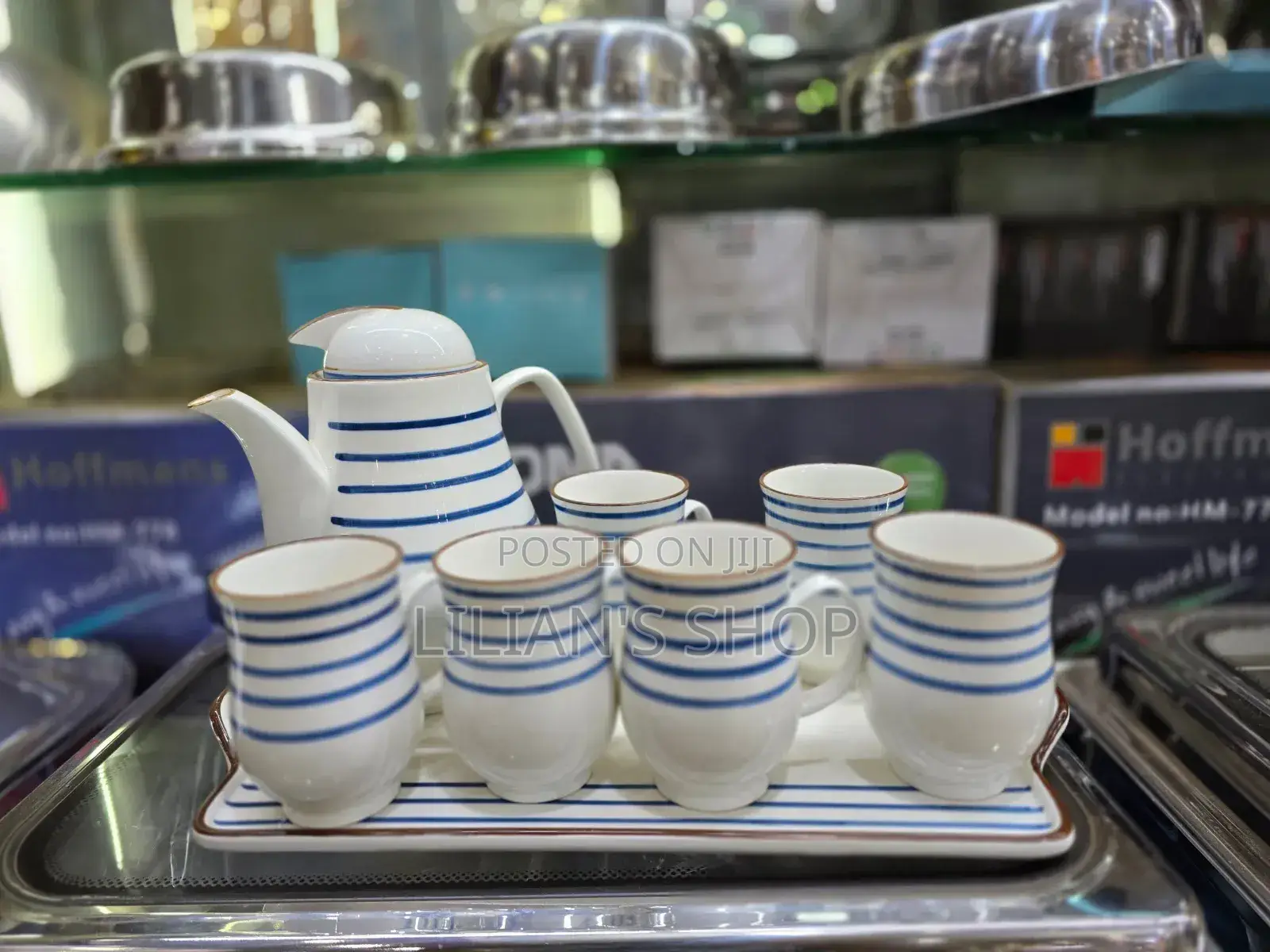 8pcs Blue Stripe Coffee Tea