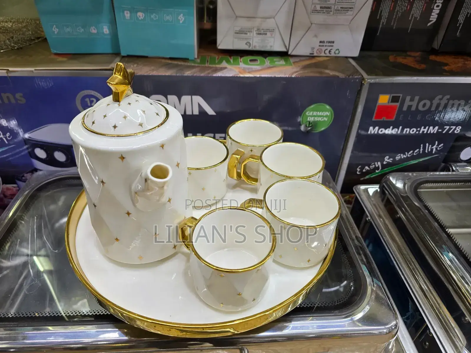 8pcs White Gold Star Coffee Tea Set
