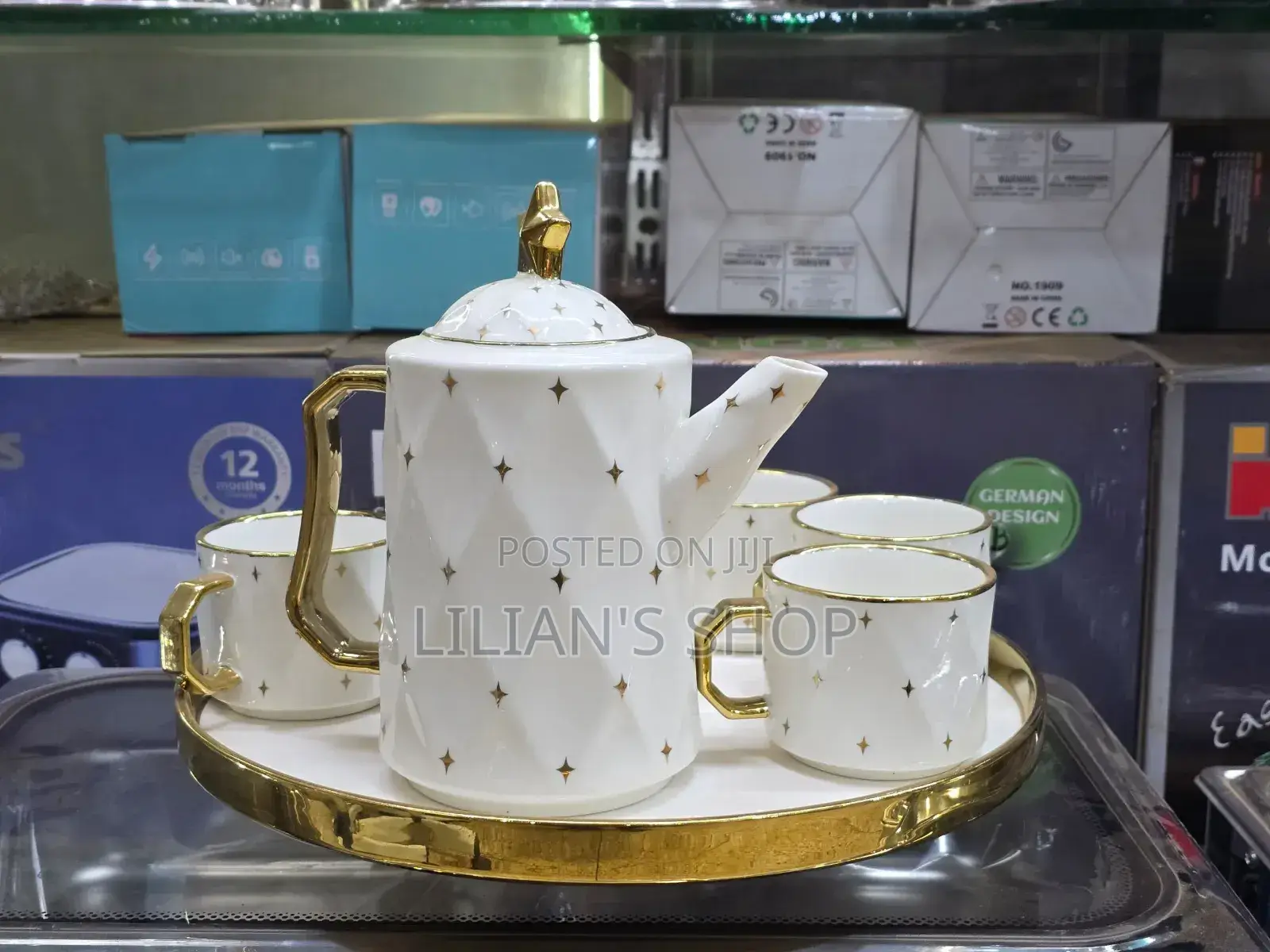 8pcs White Gold Star Coffee Tea Set
