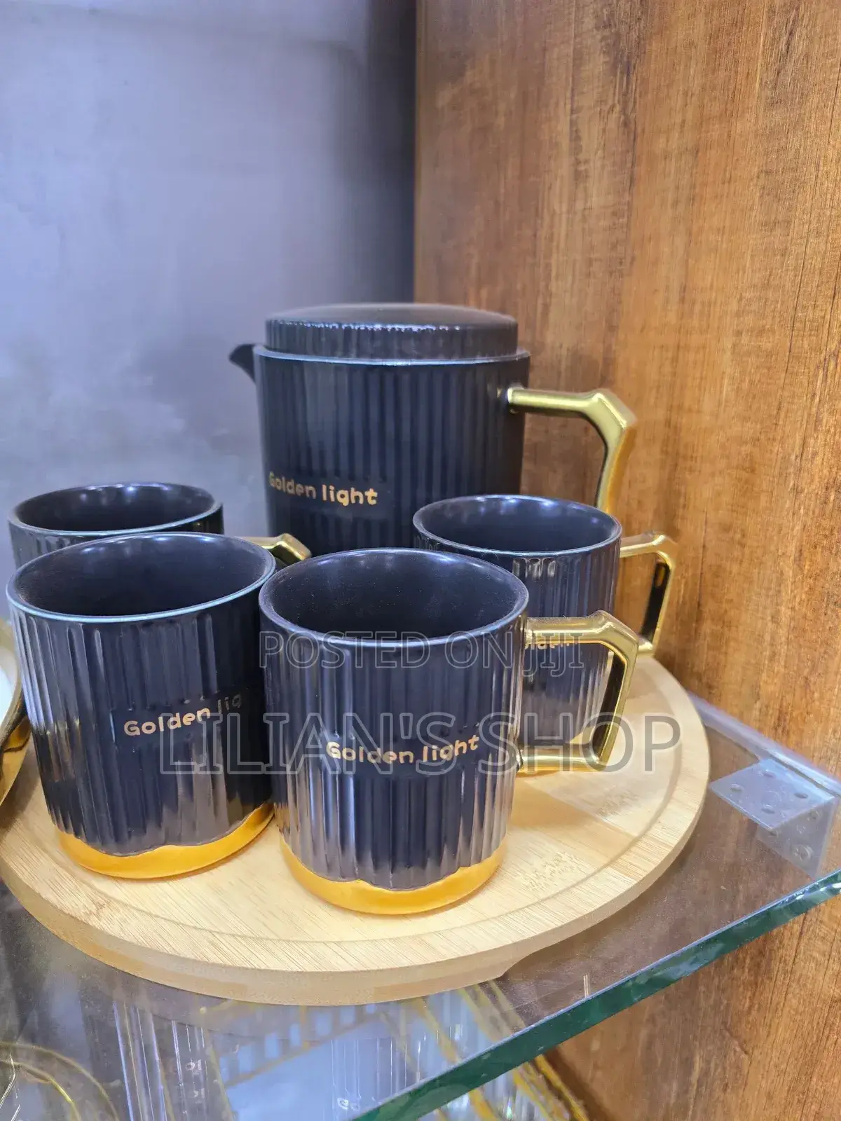 6pcs Golden-Light Black Ceramic Tea Set