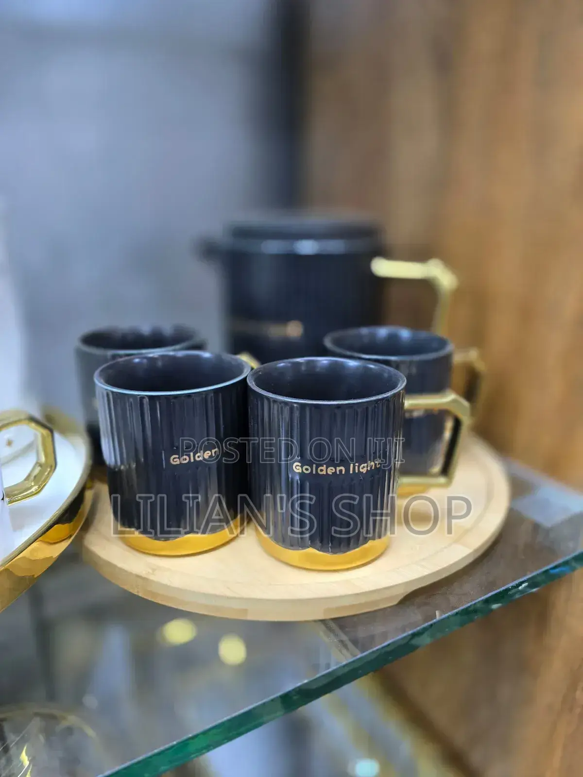 6pcs Golden-Light Black Ceramic Tea Set