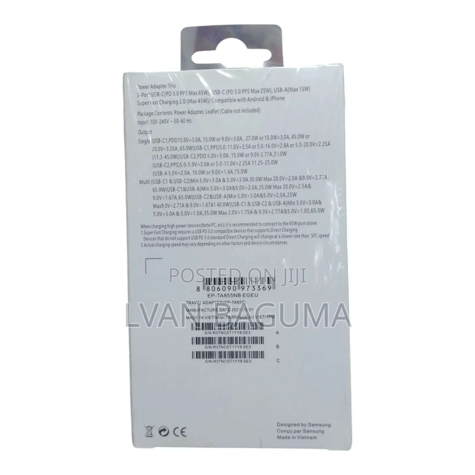 65w Power Adapter - 2 Type C and 1 Type a Port