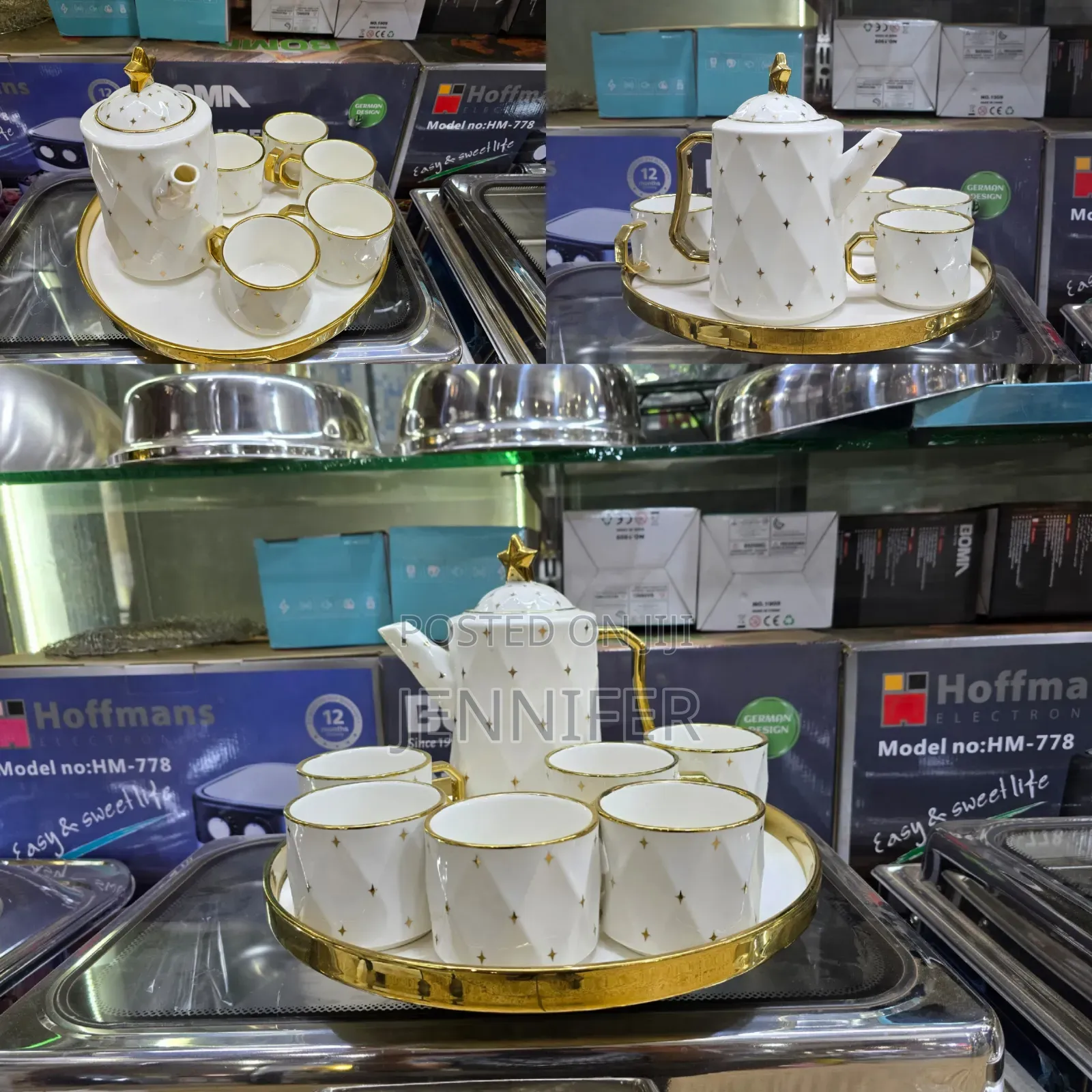 8pcs White Gold Star Coffee Tea Set