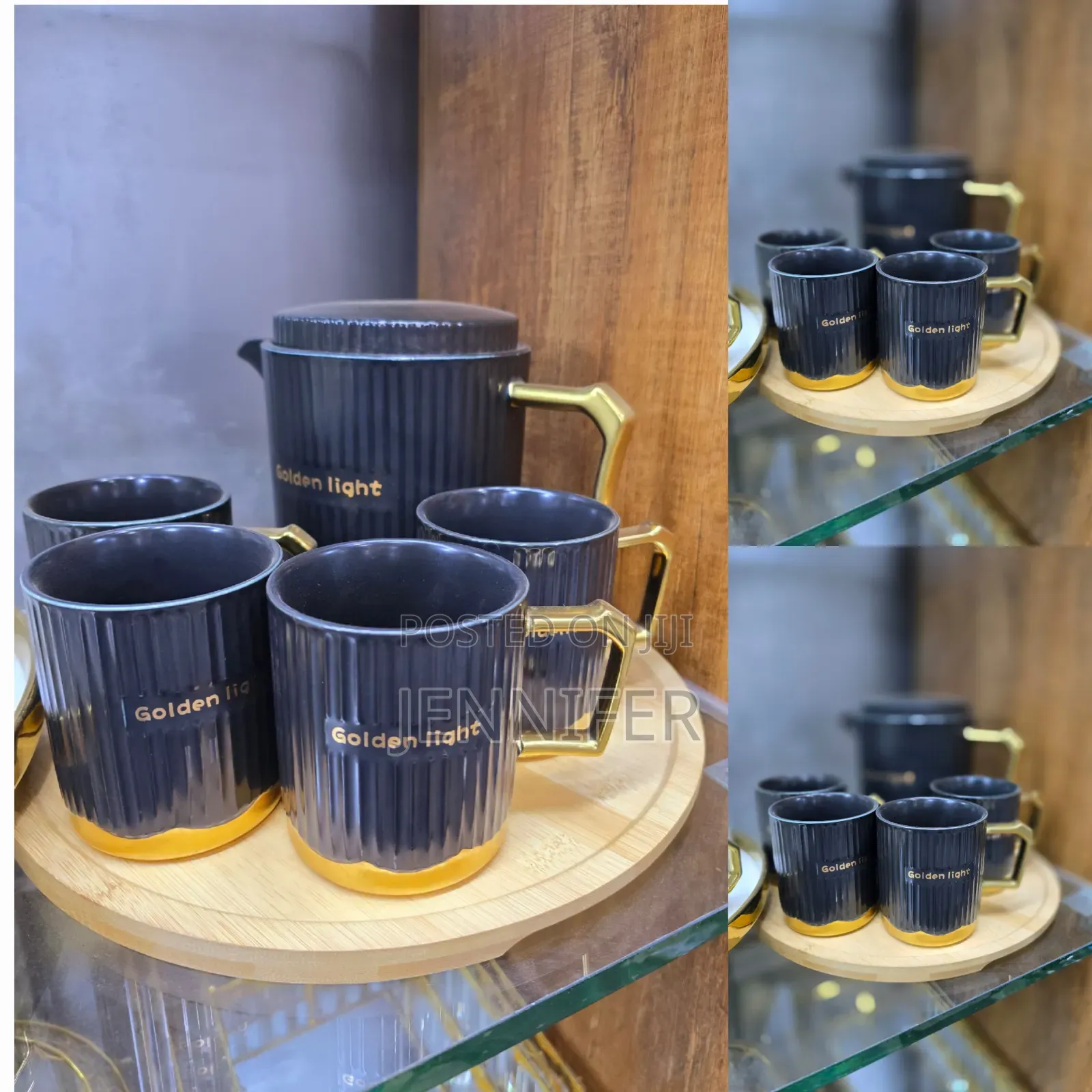 6pcs Golden-Light Black Ceramic Tea Set