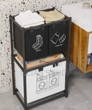 Foldable Multicompartment Laundry Basket With Divider
