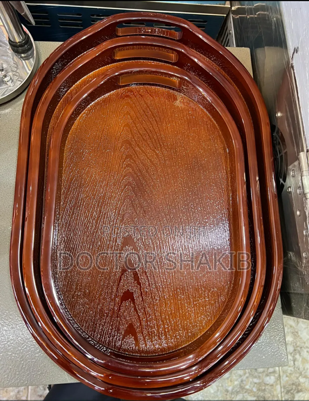 Quality Oval Shaped Bamboo Serving Trays - 3pcs