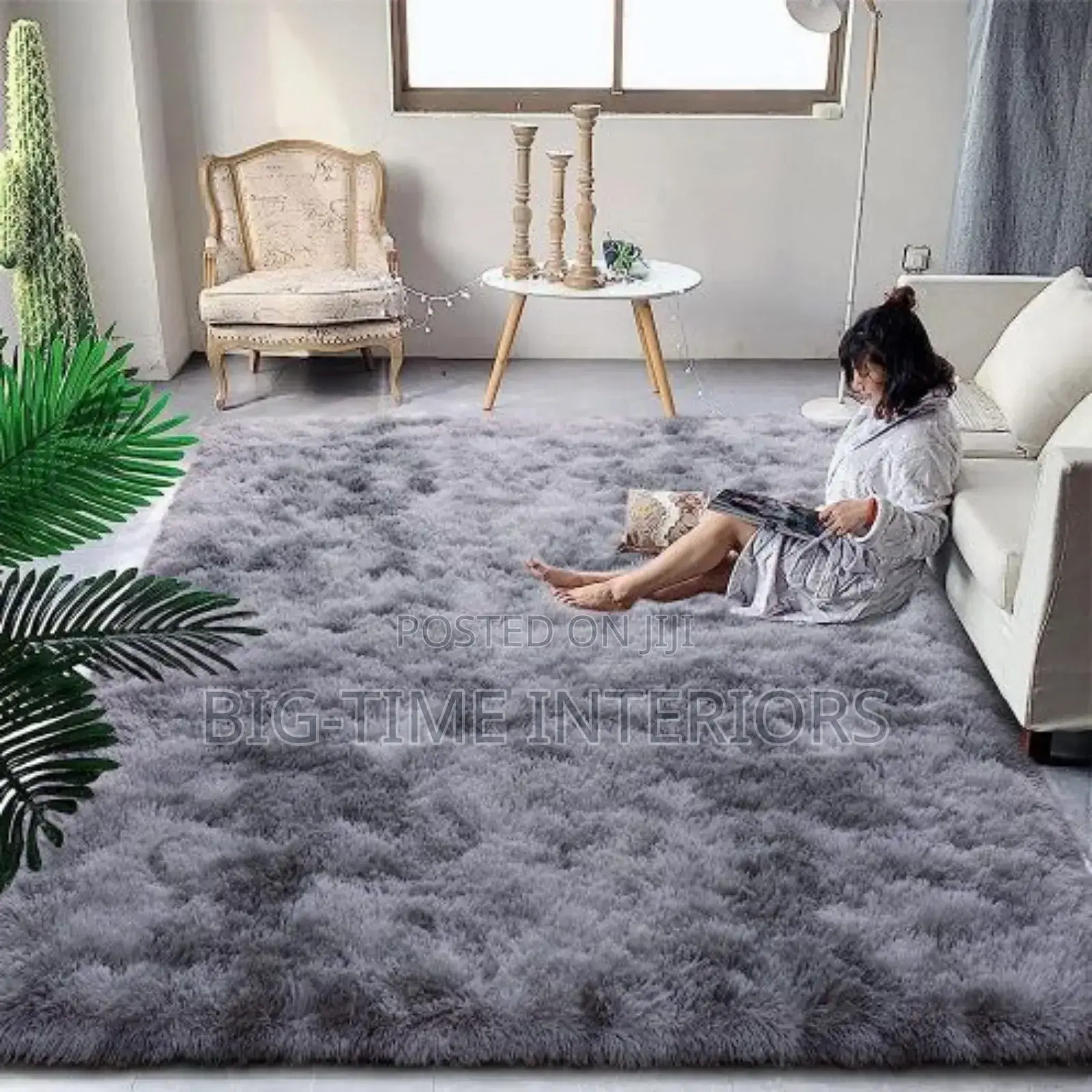 Patched Gray Fluffy Center/Bedside Carpet 1.5*2meters