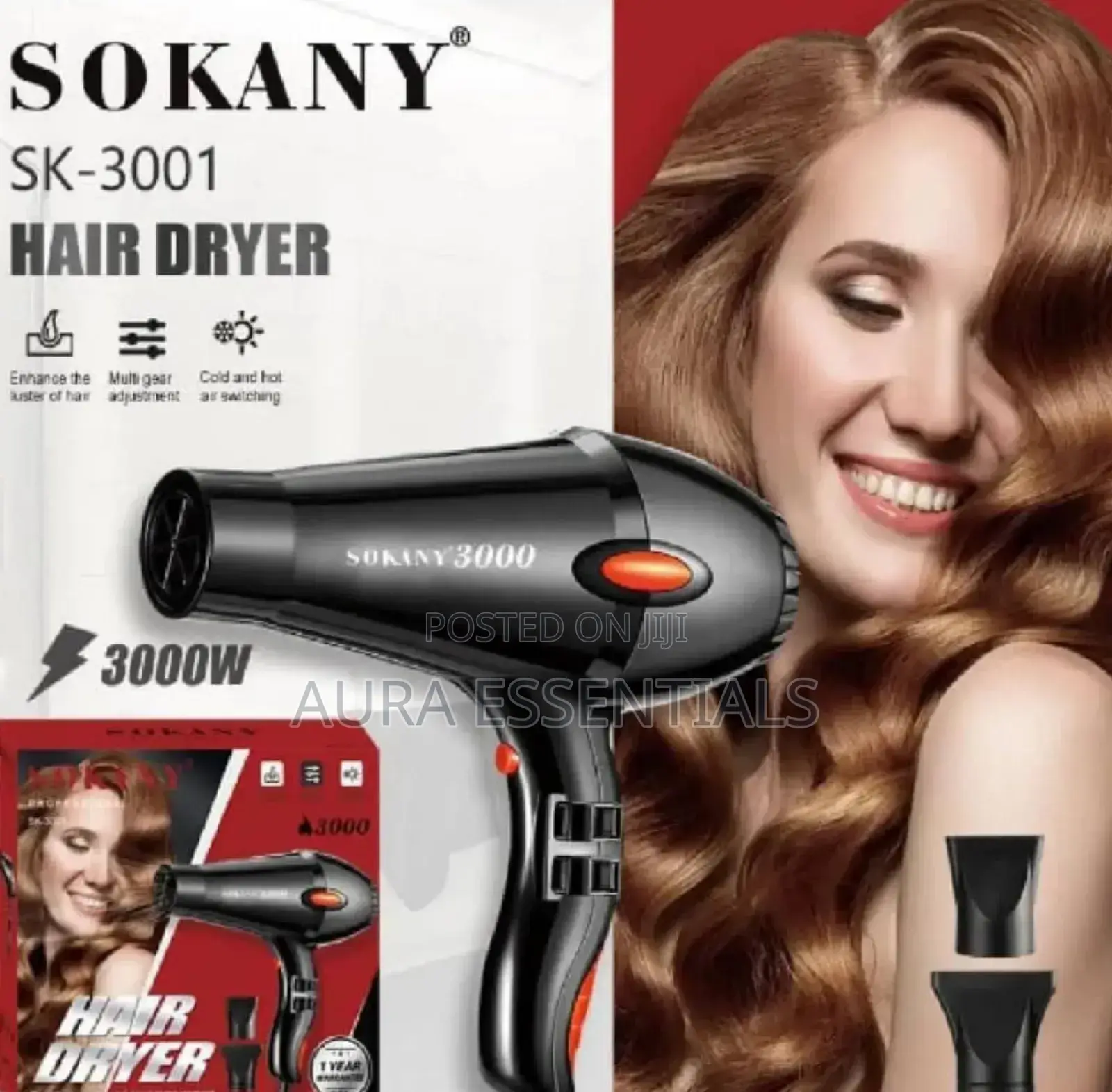 Sokany Professional Hair Dryer 3000w Black Sk-3001
