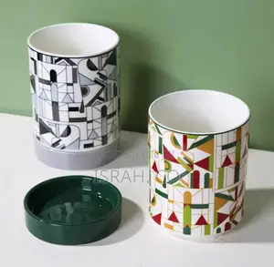 Ceramic Utensil Holder With a Geometric Pattern