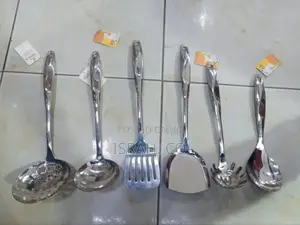 A Set of Six Stainless Steel Kitchen Serving Tools