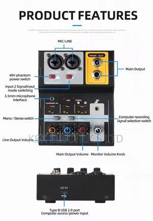 2 Channel Stereo Sound Studio Recording Audio Mixer