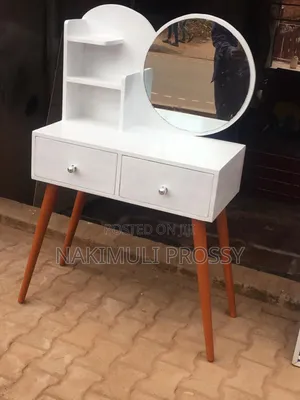 Unique White Dressing Table With Round Mirror