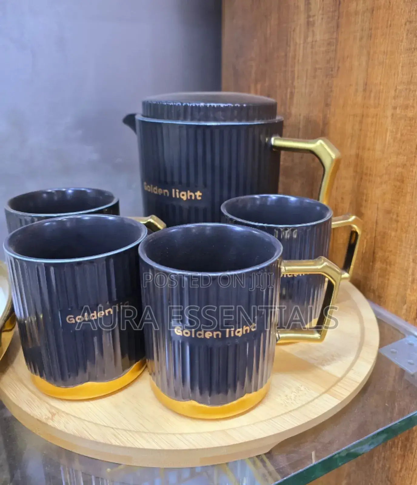 6pcs Golden-Light Black Ceramic Tea Set