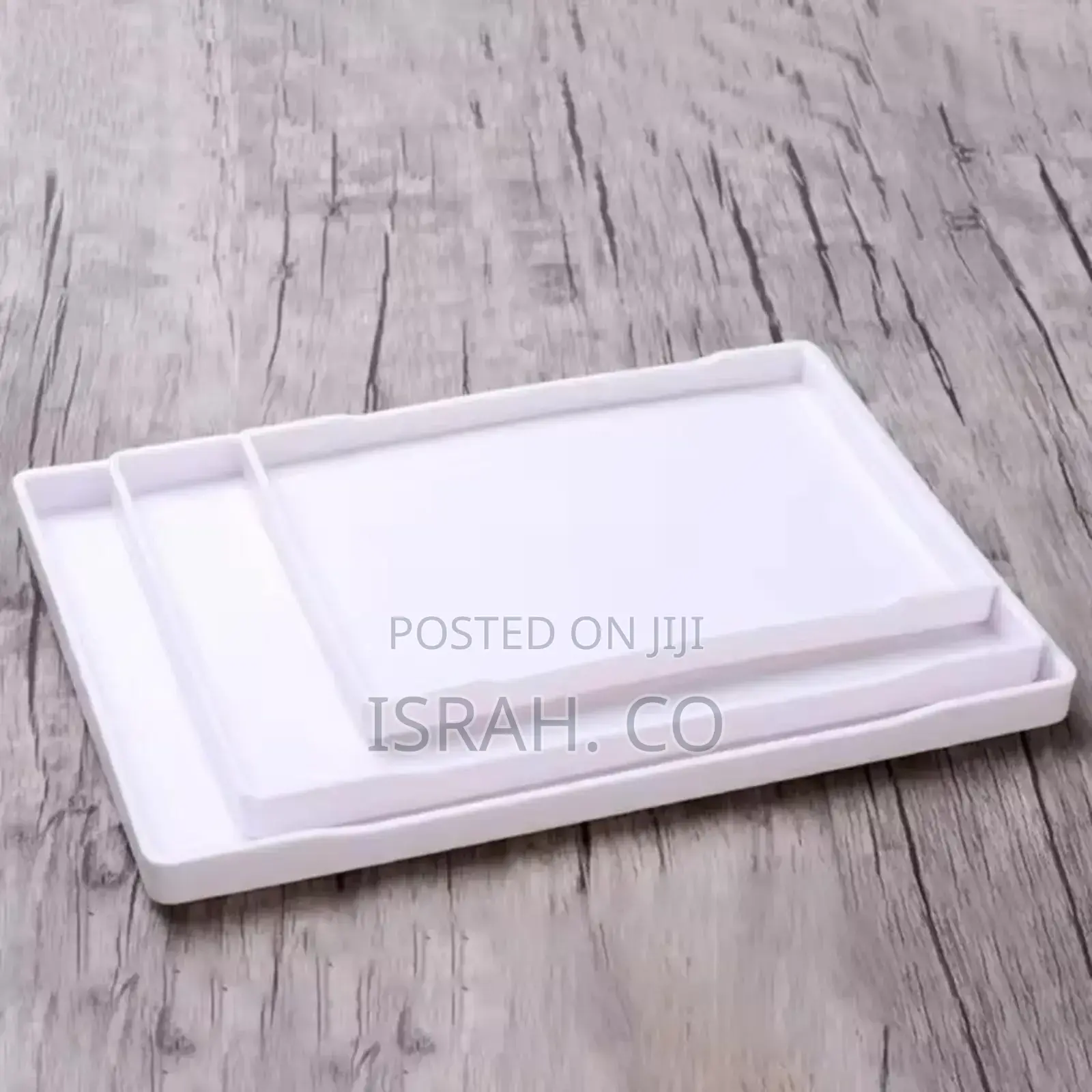 Set of Three White Rectangular Melamine Tray