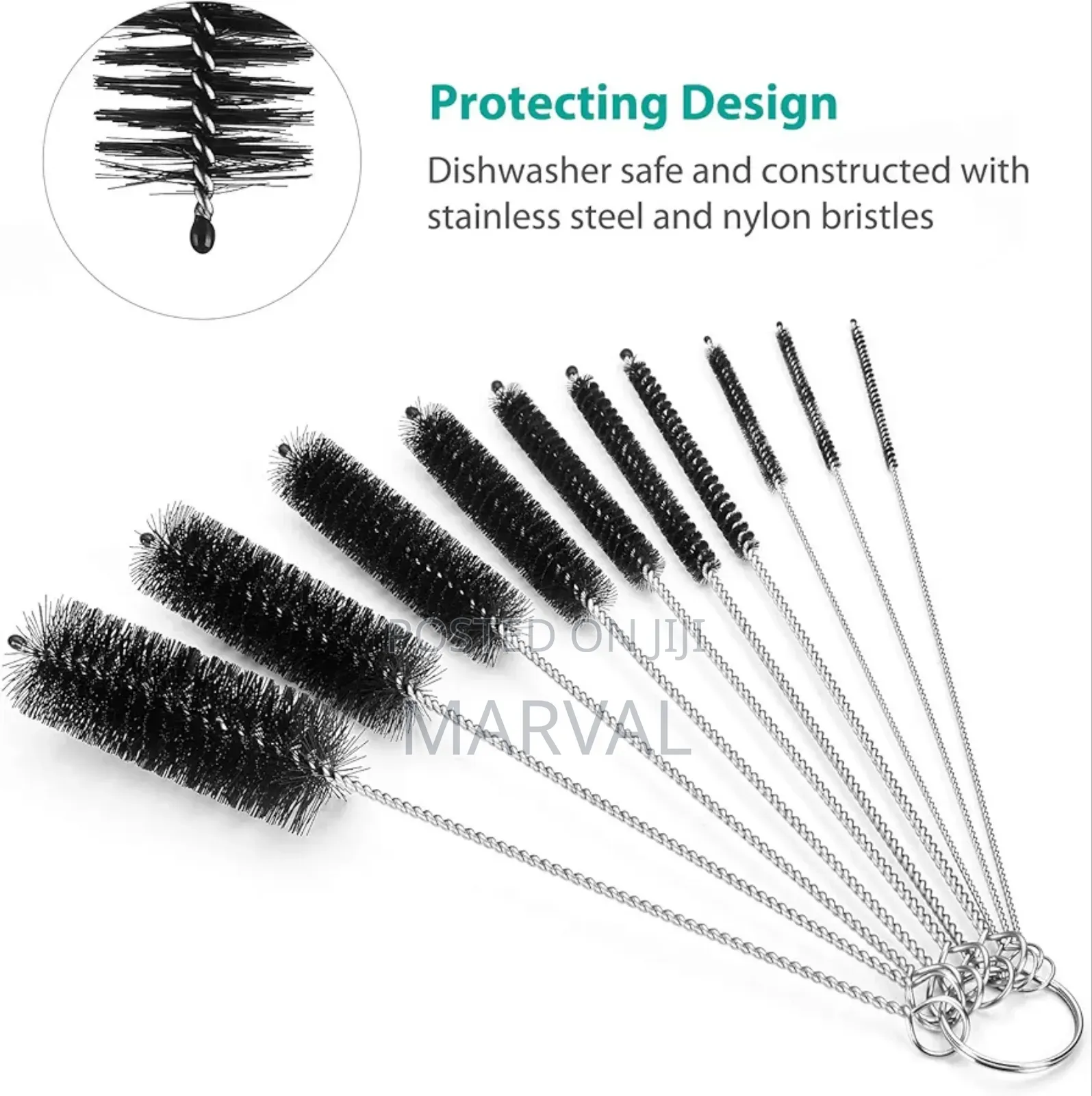 10pc Nylon Straw Small Bottle Cleaning Brushes