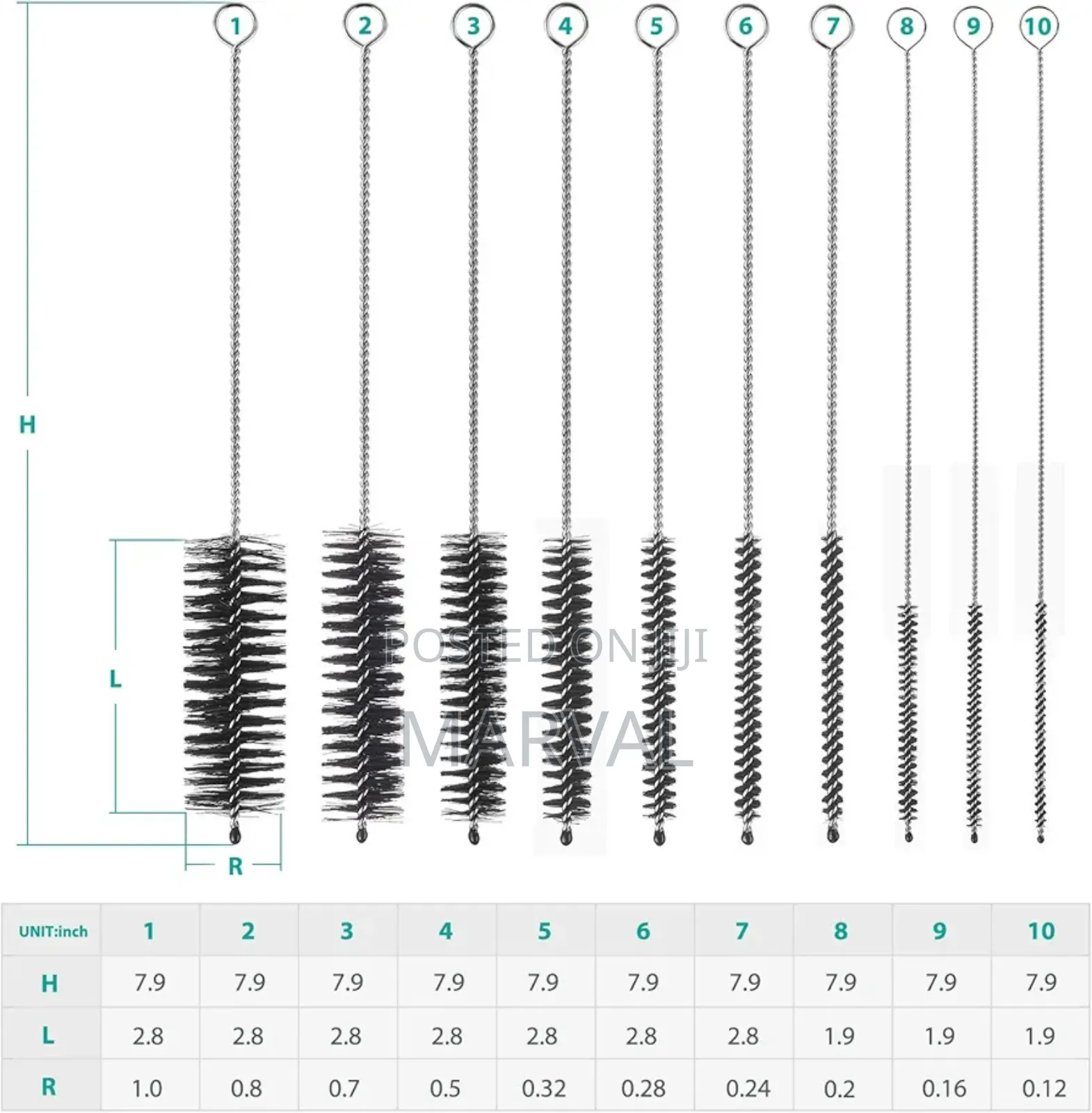 10pc Nylon Straw Small Bottle Cleaning Brushes