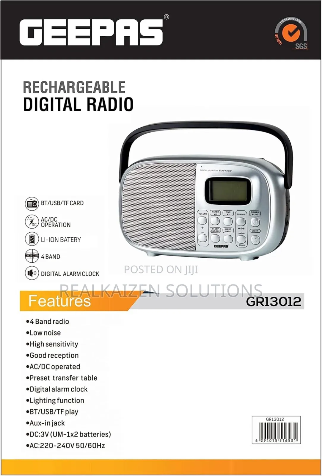 Geepas Rechargeable Digital Bt| Fm | Am | Usb | Tf Radio