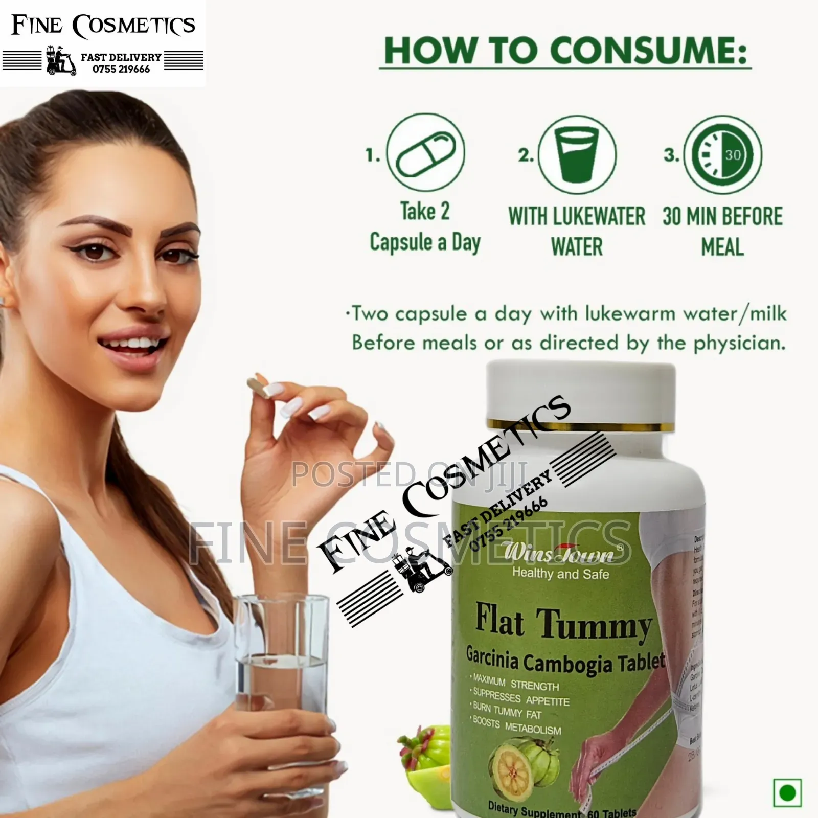 Flat Tummy Tablets Fat Burner Tumy Waist Slimming Weight Loss 60 Pills