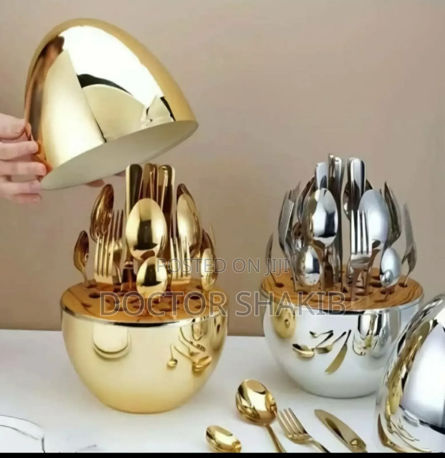 High Quality Golden/Silver Egg-Shaped Cutlery Holder-24pcs