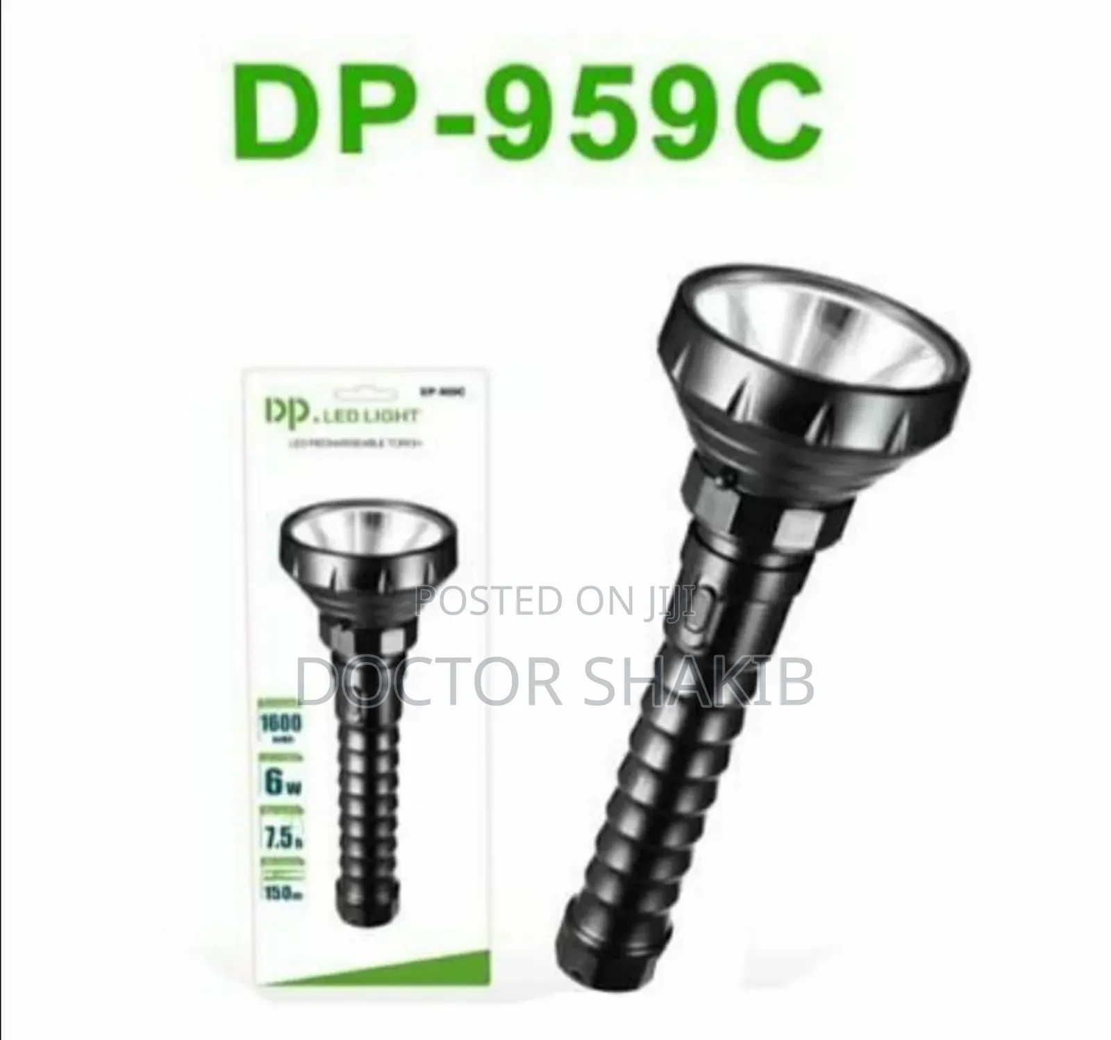 High-Quality Dp-Led Rechargeable Torch Flashlight - Black