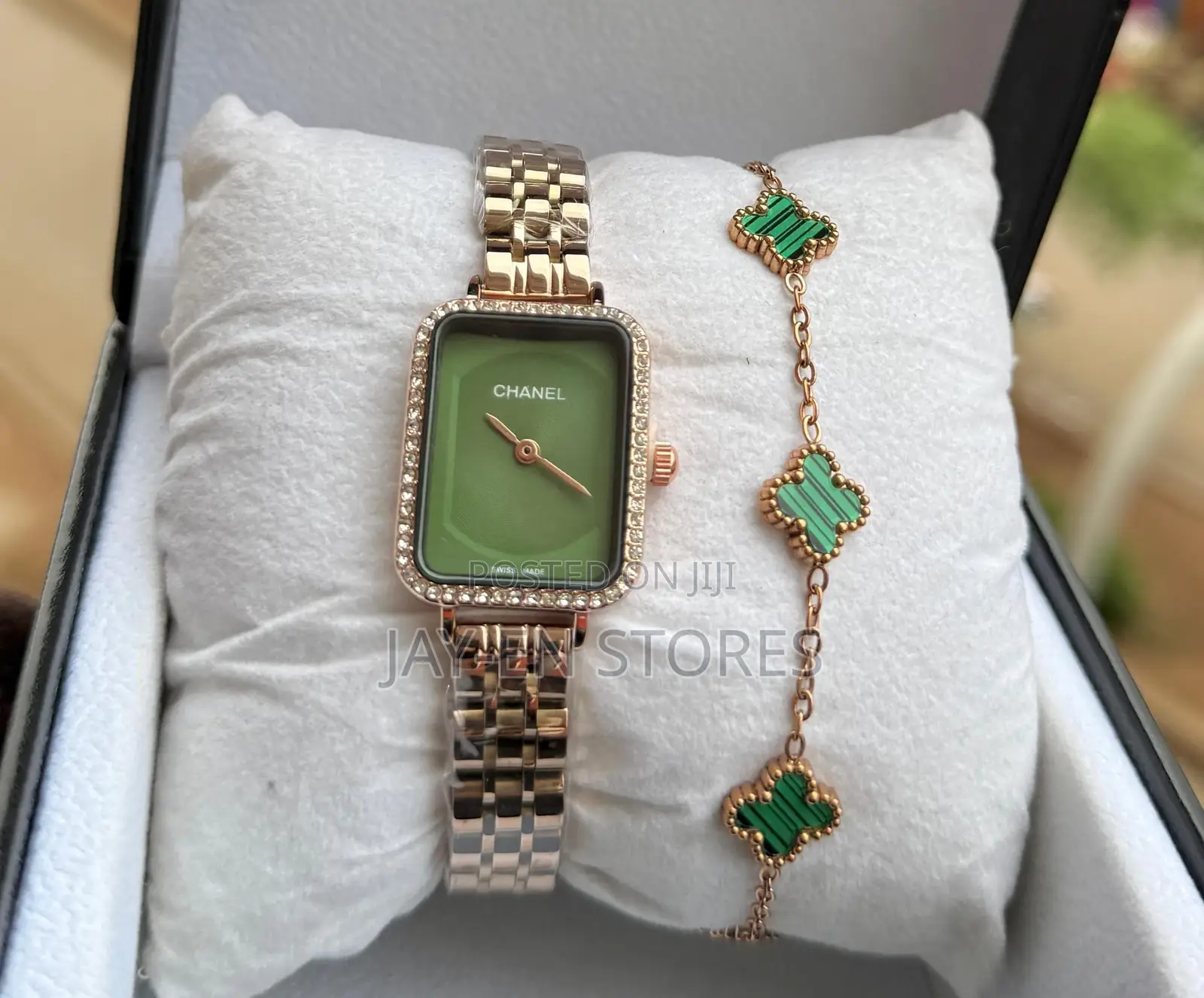 Chanel Swiss Made Rose Golden Watch With Green Display