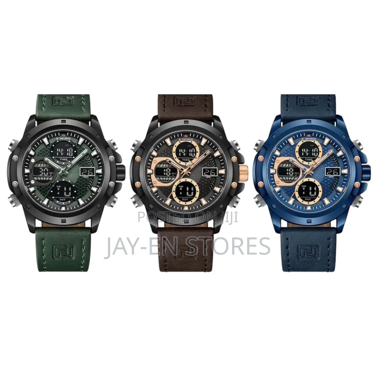 Navi Force Leather Band Watch in Plain Colors