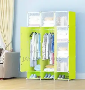 Green Three Column Plastic Closet With Shoe Rack