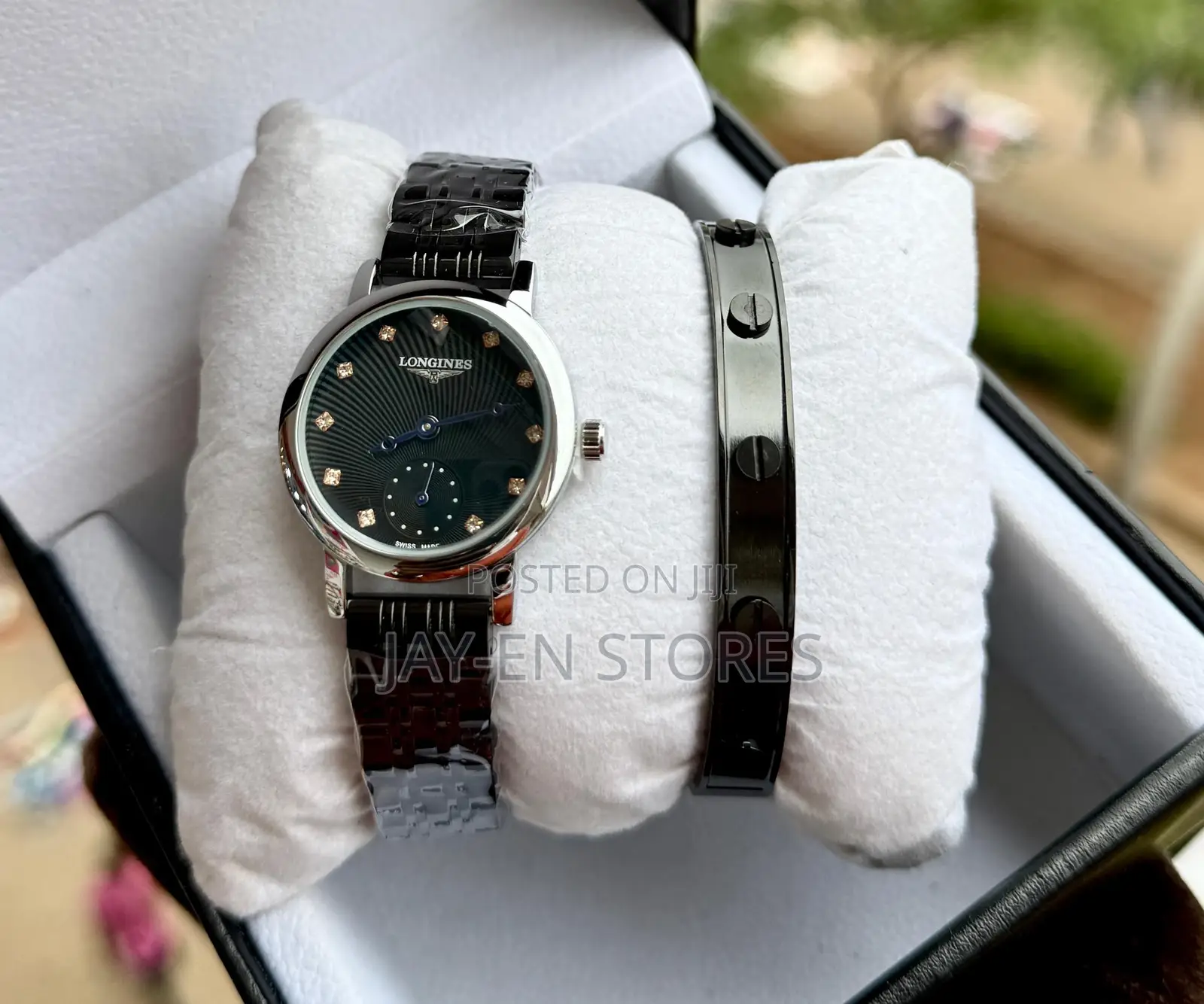 Longines Black Watch With Silver Coating