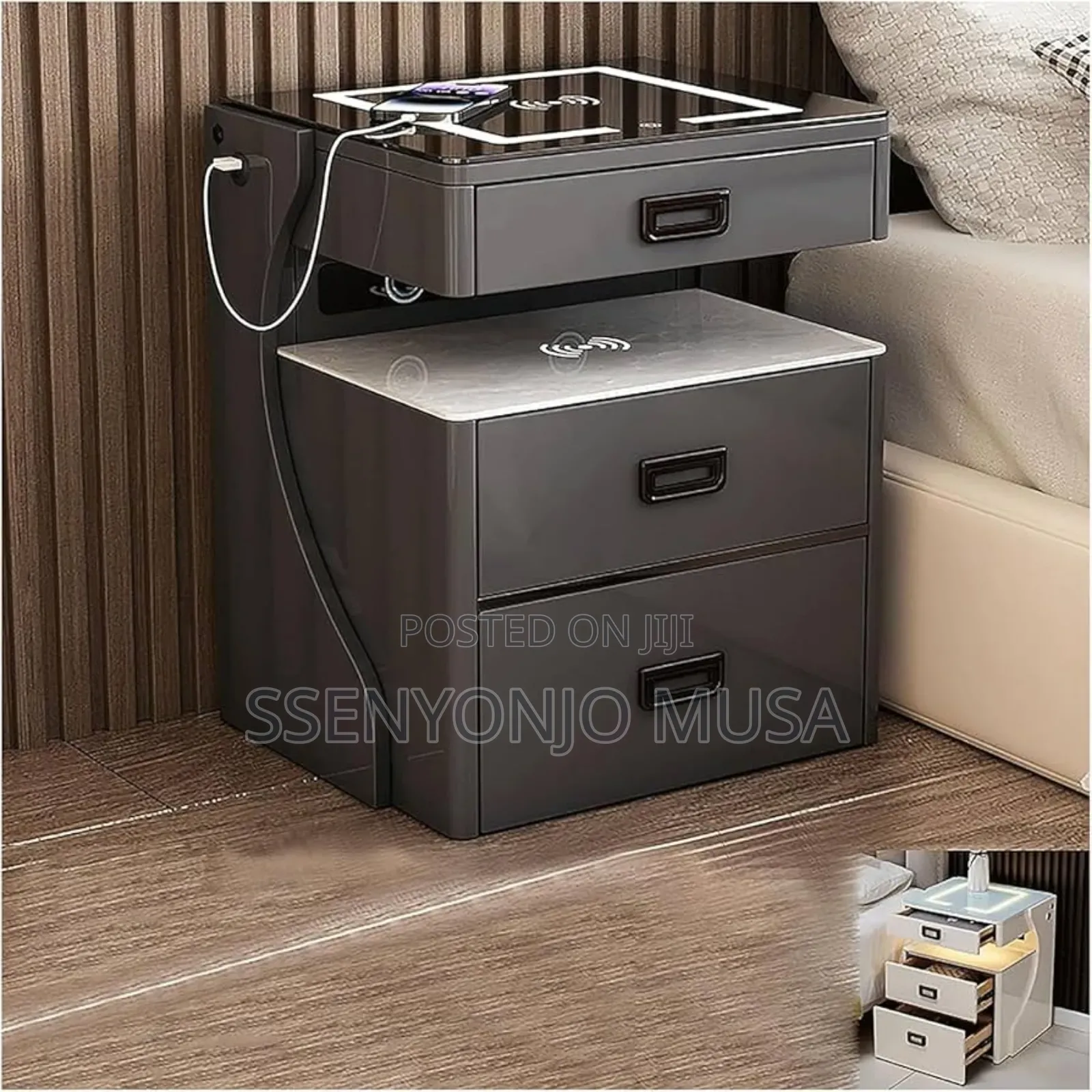 Smart Bedside Table With Safe, Lock, Wireless Charging.