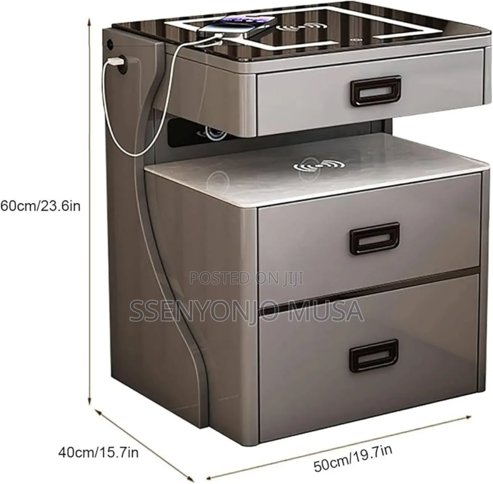Smart Bedside Table With Safe, Lock, Wireless Charging.