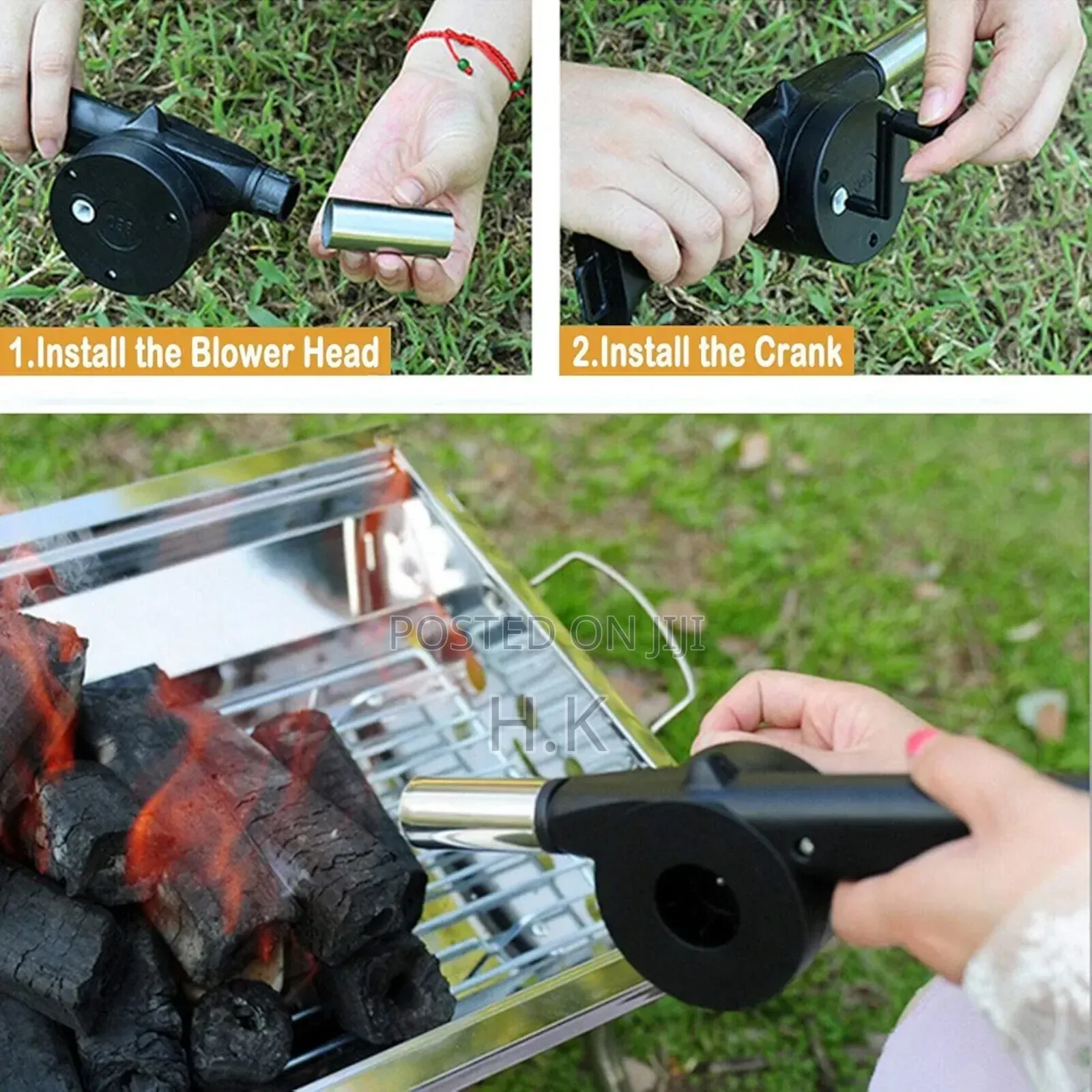 Portable Hand-Crank BBQ Cooking Fan Air Blower.