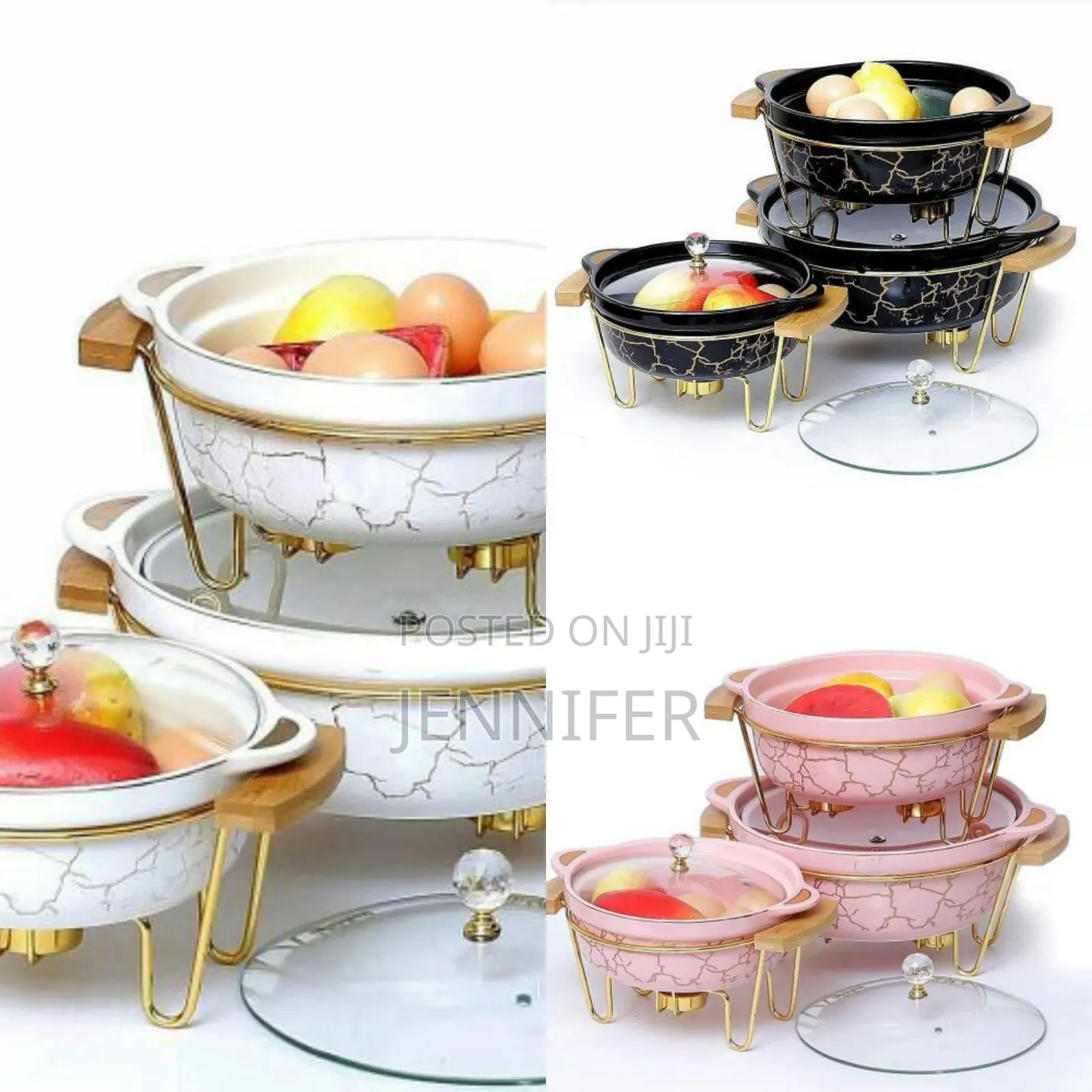 3pcs Ceramic Serving Dishes With Glass Covers
