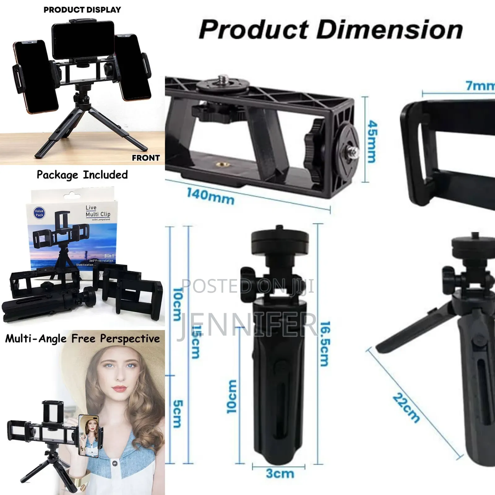 Tripod Mountable Triple Phone Holder