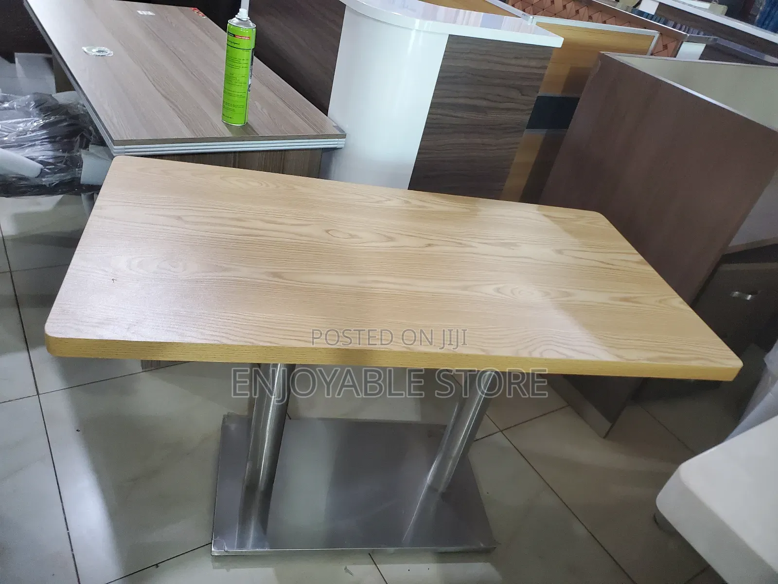 Restaurant Wooden Table Steel Double Stands