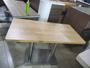Restaurant Wooden Table Steel Double Stands