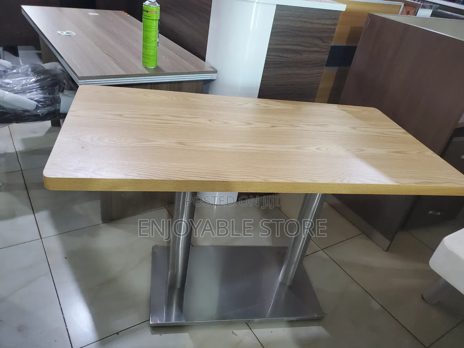 Restaurant Wooden Table Steel Double Stands