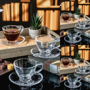 12pcs Clear Glass Tea/Coffee Cup With Saucer Saucer