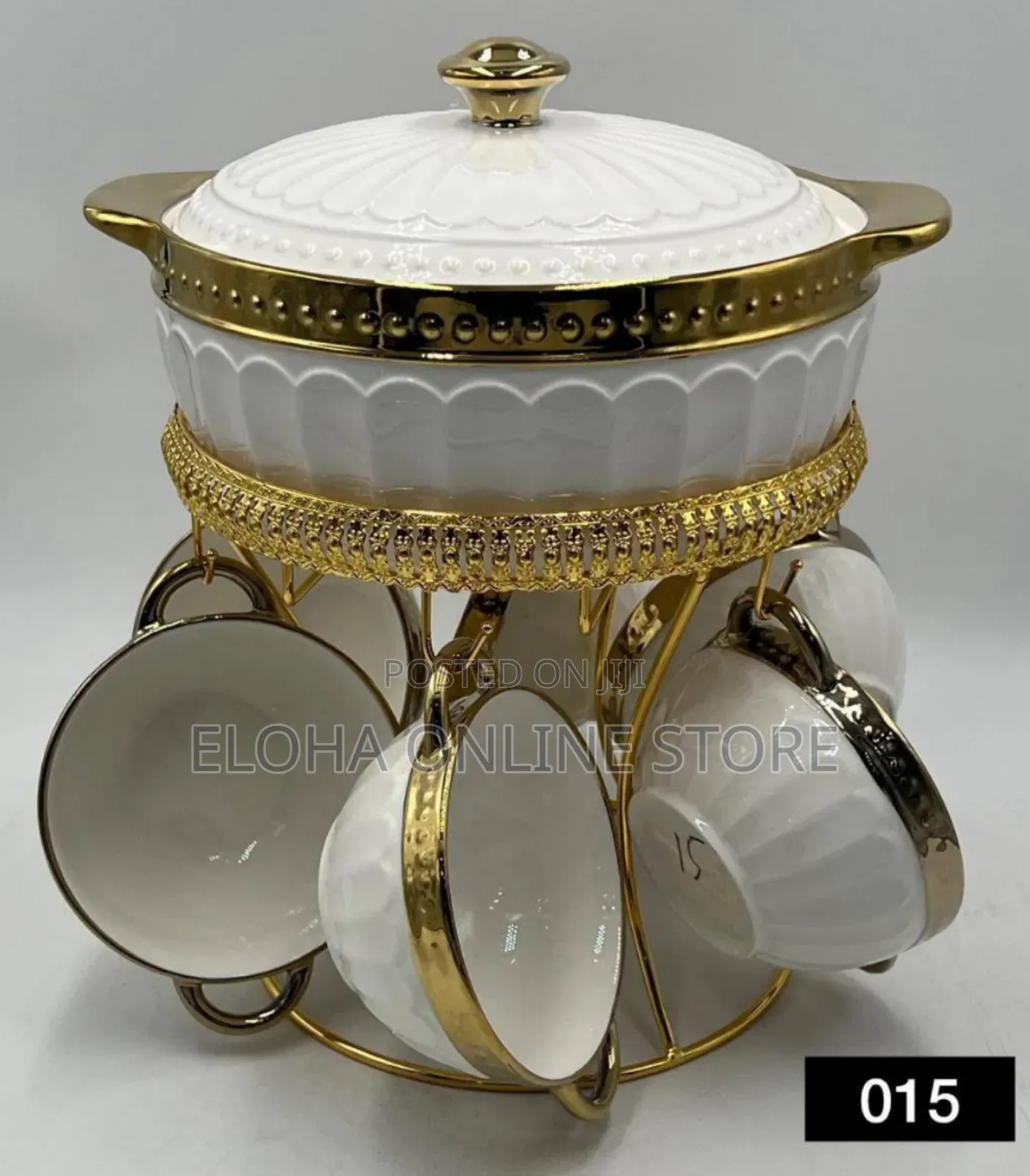 Luxury Binaural Striped Ceramic Soup Pot Set