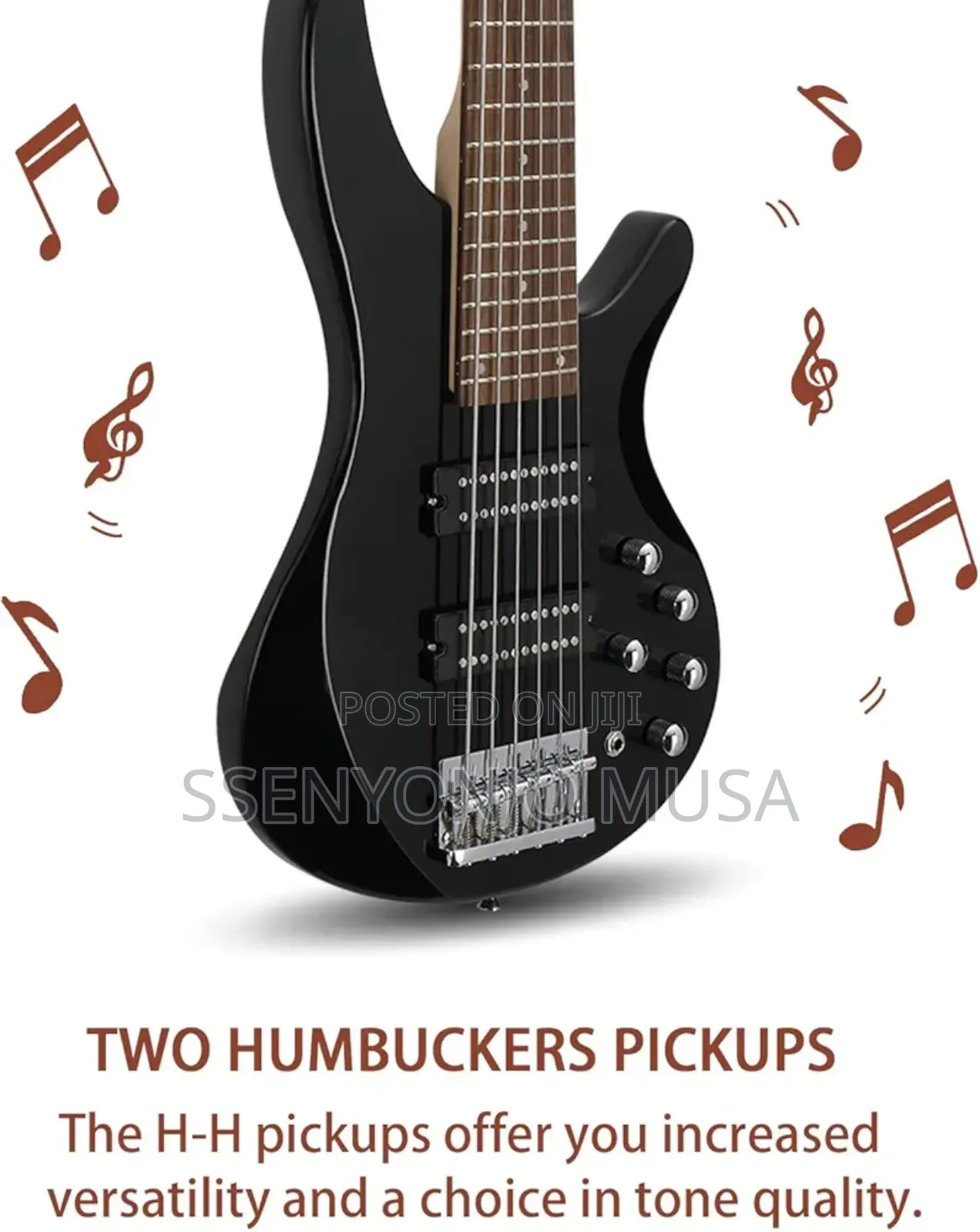 Electric Bass Guitar - 6-String With Professional Hh Pickup
