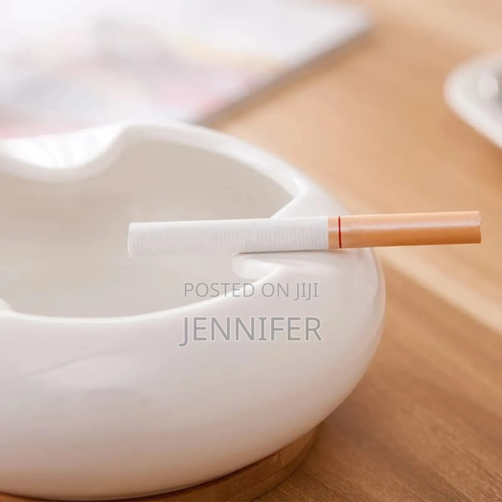 Office Ceramic Ash Tray With Heat-Resistant Wooden Base