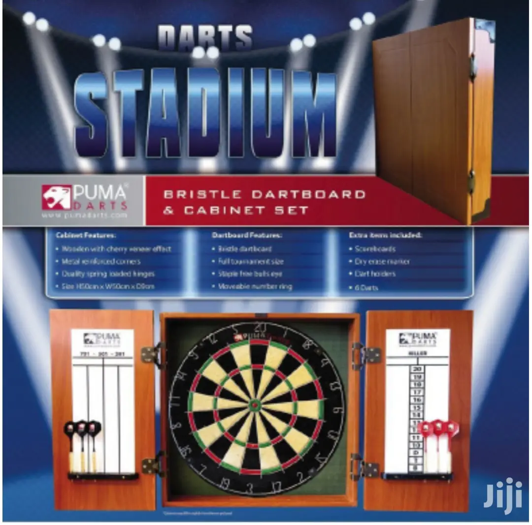 Original Puma Darts Stadium Bristle Dartboard Cabinet Set