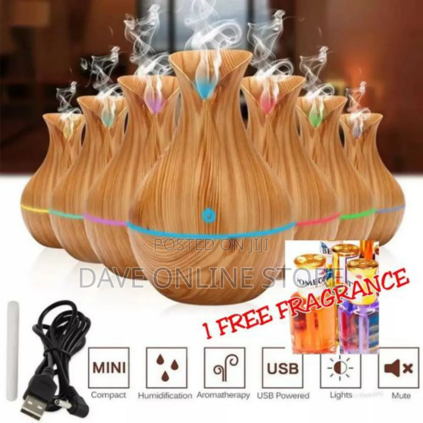 Usb Charging Air Humidifier Led Night Light+ Free Fragrance