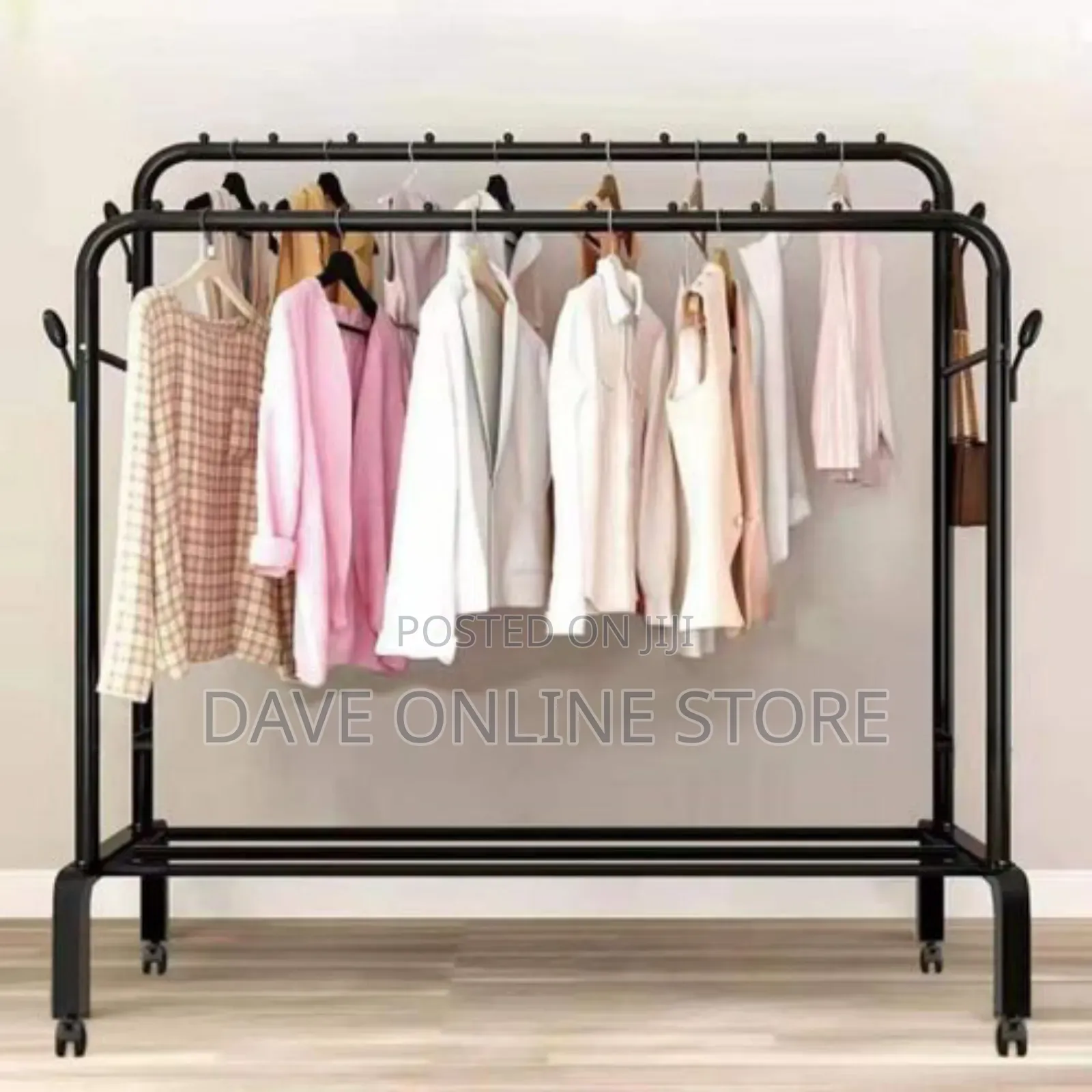 Double Pole Heavy Duty Clothes Rack Metal Hanger With Tyre
