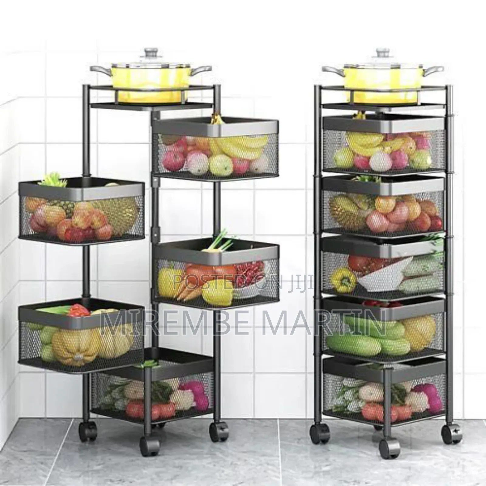 Rotatable Kitchen Multipurpose Storage Trolley Basket 5 Tier