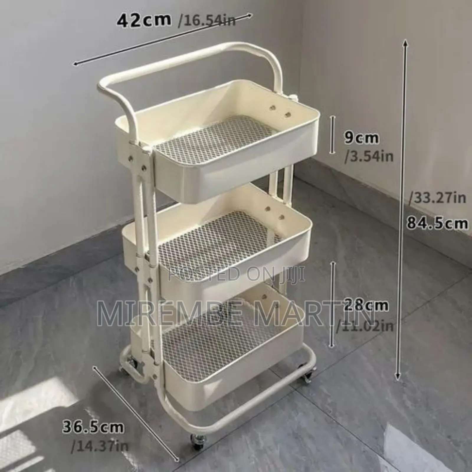 Multi-Purpose Steel Trolley - 3 Layers Rolling Cart. White