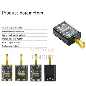 Power Bank 10000mah Built in Cable Led Fast Charging